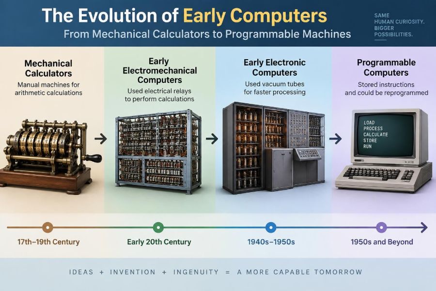 💻 First in Computing: How Early Computers Evolved from Mechanical Calculators to Programmable Machines