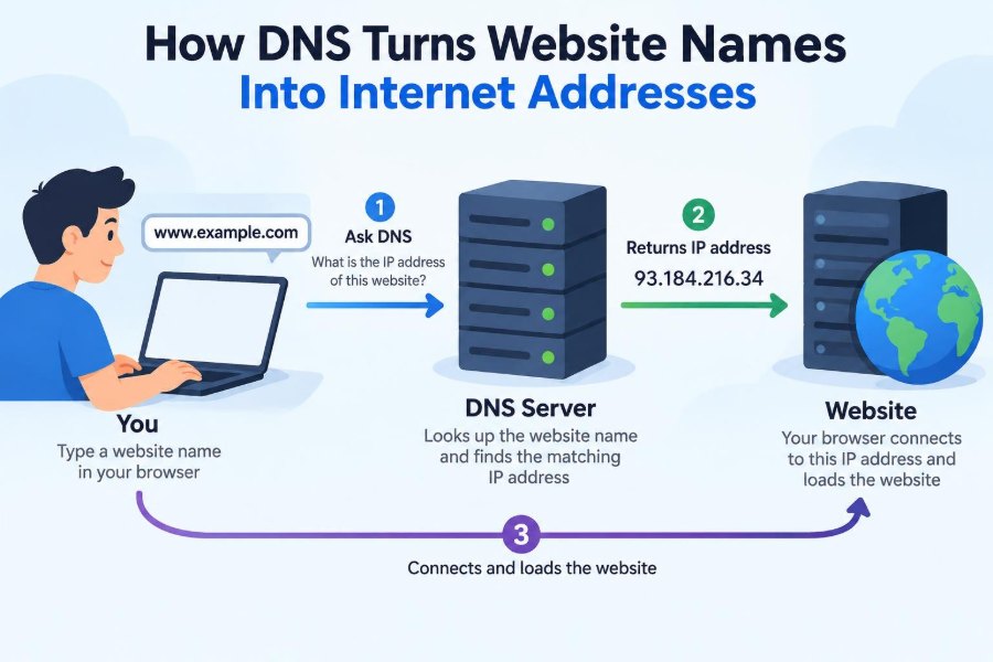 🌐 How DNS Turns Website Names Into Internet Addresses