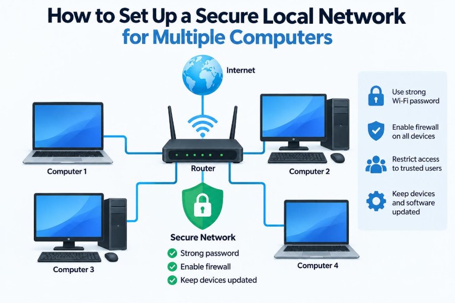 💻 How to Set Up a Secure Local Network for Multiple Computers