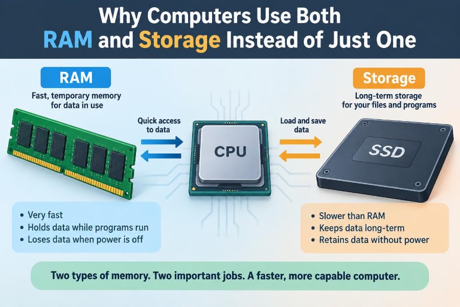 💾 Why Computers Use Both RAM and Storage Instead of Just One Memory System