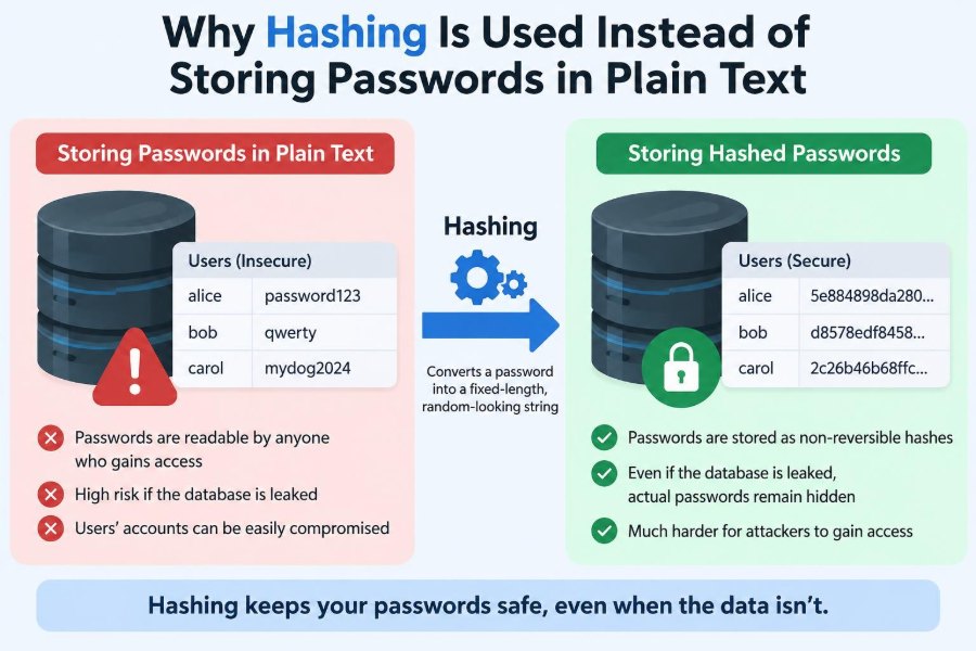 🔐 Why Hashing Is Used Instead of Storing Passwords in Plain Text