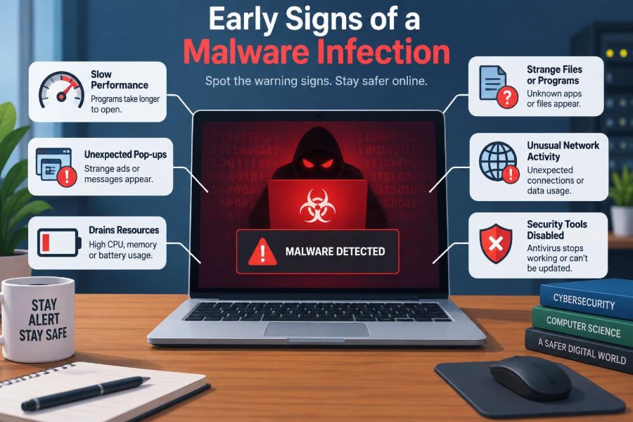 💻 Early Signs of a Malware Infection on a Computer or Network