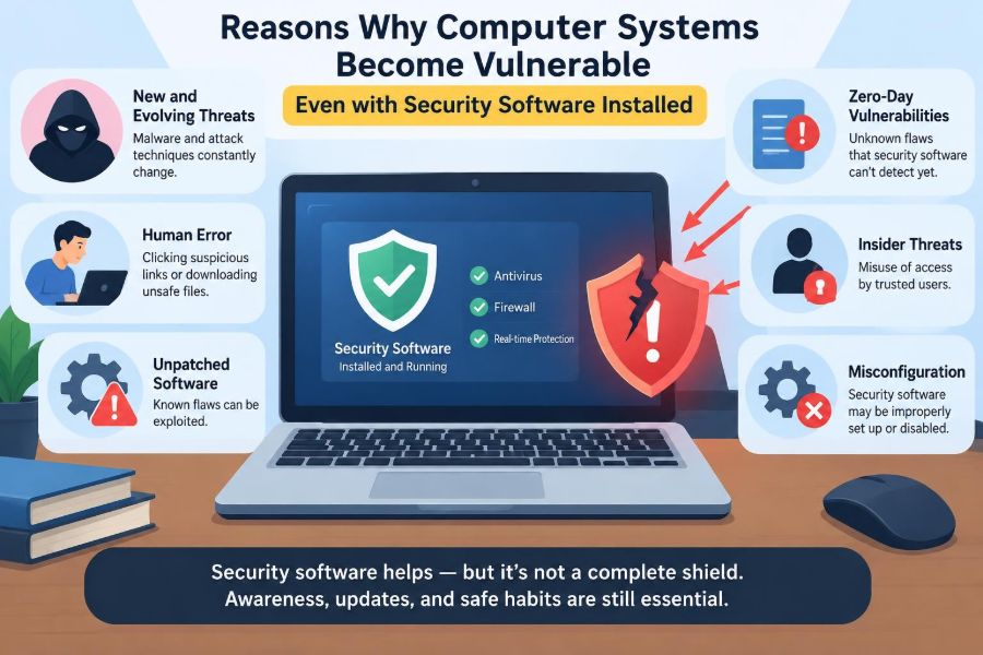 💻 Reasons Why Computer Systems Become Vulnerable Even with Security Software Installed