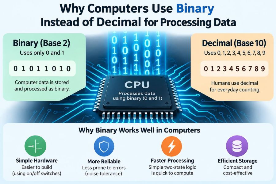 💻 Why Computers Use Binary Instead of Decimal for Processing Data