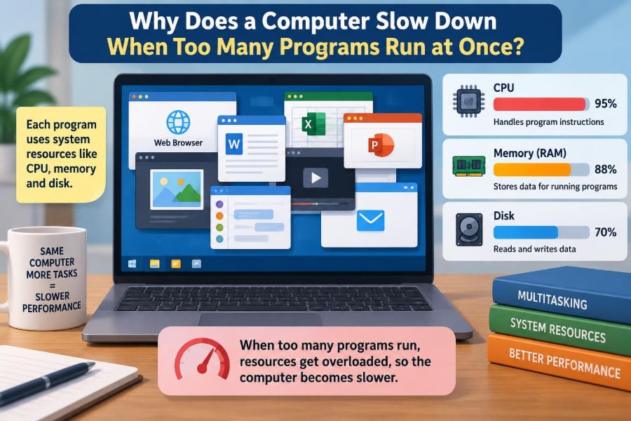 💻 Why Does a Computer Slow Down When Too Many Programs Run at Once?